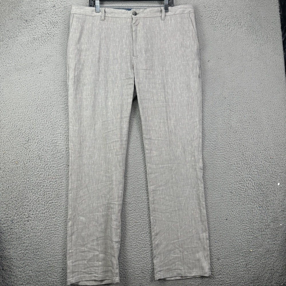 Fairlane Mens 40X32 Straight Dress Pants Gray Linen Blend Flat Front Pocket EUC